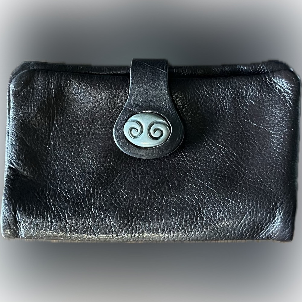 Carrol Boyes brown/black Leather Wallet with Nickel Swirl Button